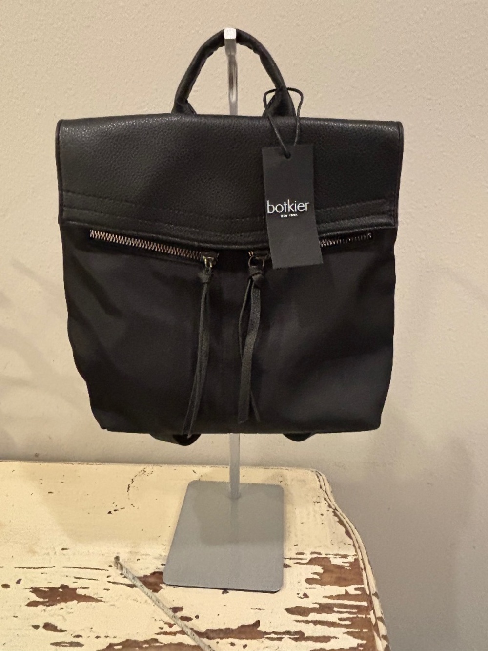 Botkier New York black nylon backpack faux leather trim NWT.